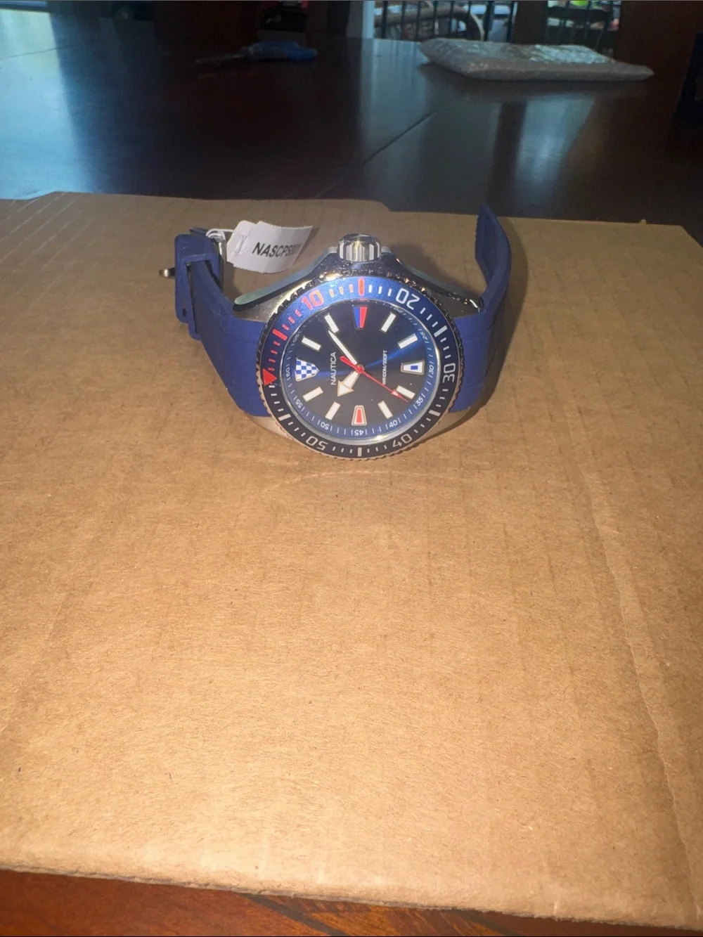 Nautica Blue Silicone Dive Watch with Red Accents